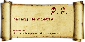 Páhány Henrietta névjegykártya